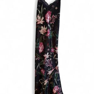 Linea Donatella Women's Satin and Lace Long Floral Slip Nightgown